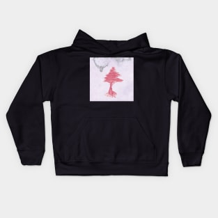 Red Tree Watercolor on vintage paper Kids Hoodie